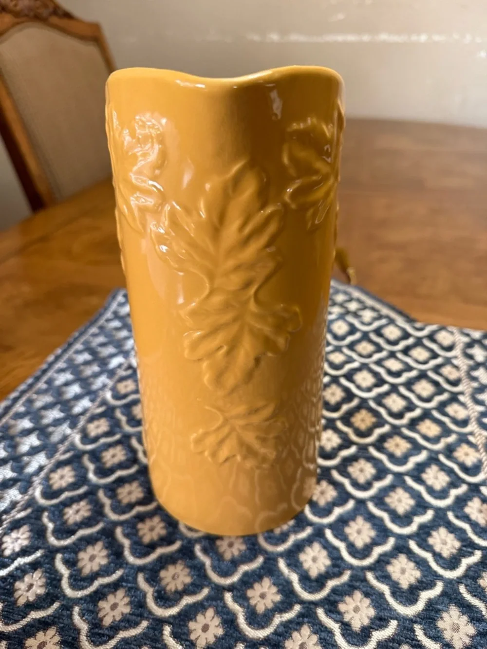 Home Interiors Mustard Yellow Embossed Ceramic Pitcher - Picture 3 of 7